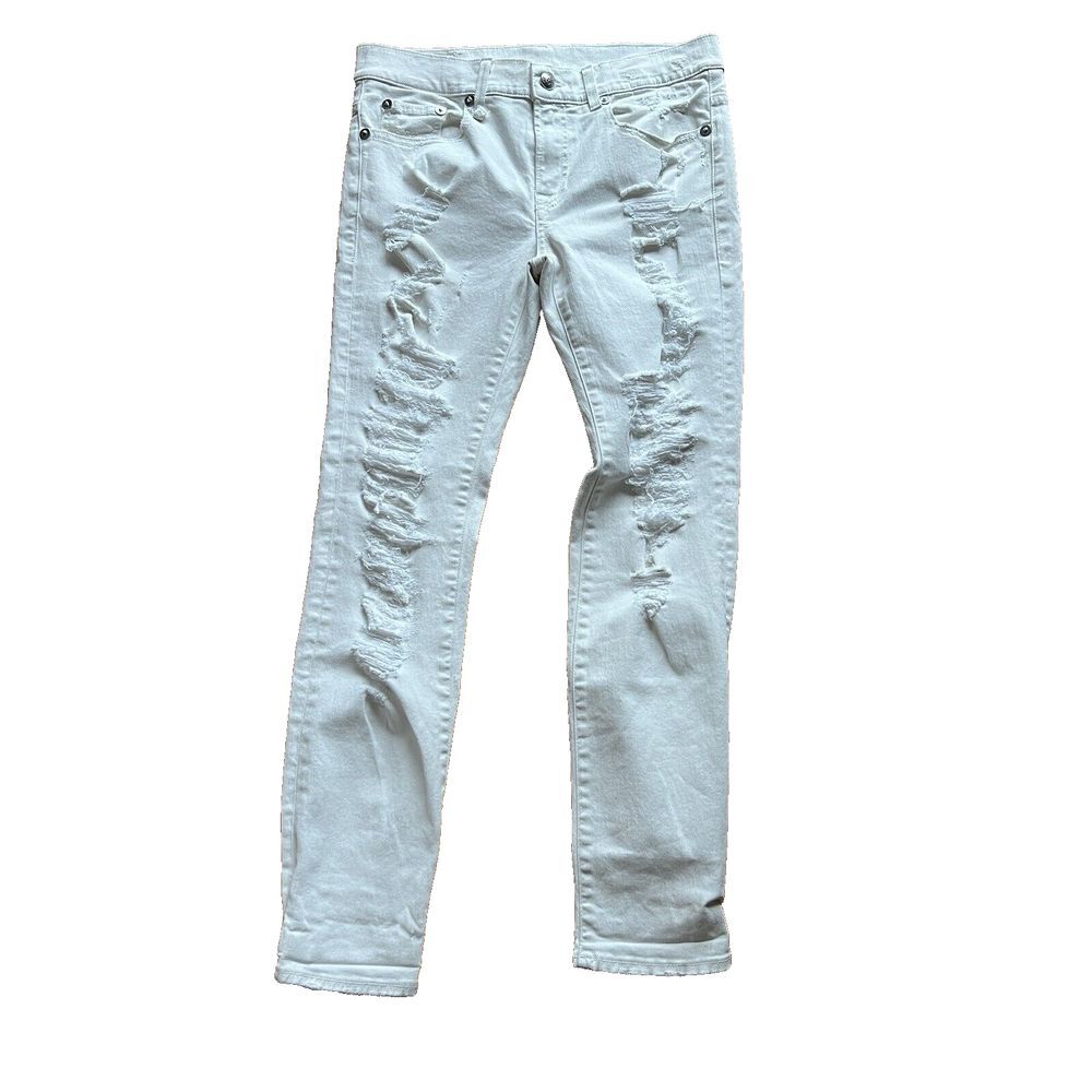 R13 Relaxed Skinny Distressed Jeans in White Made in Italy Tapered Ankle 26 - Picture 1 of 15
